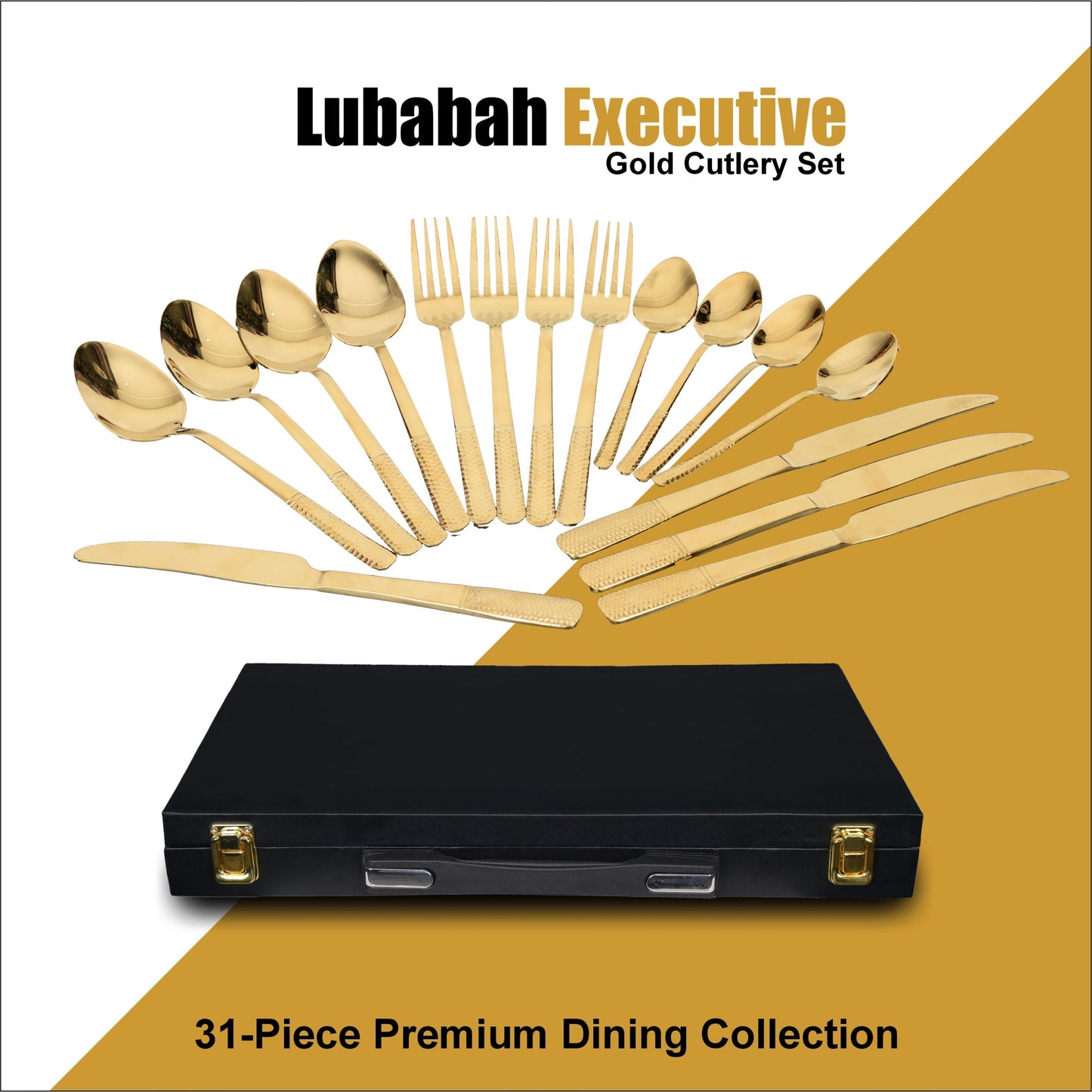 Lubabah Executive Gold Cutlery Set β Luxury 29 -Piece Premium Dining Set WAZIRABADI