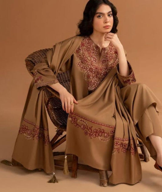 Premium Pure Dhanak Heavy Embroidered 3 Piece Suit