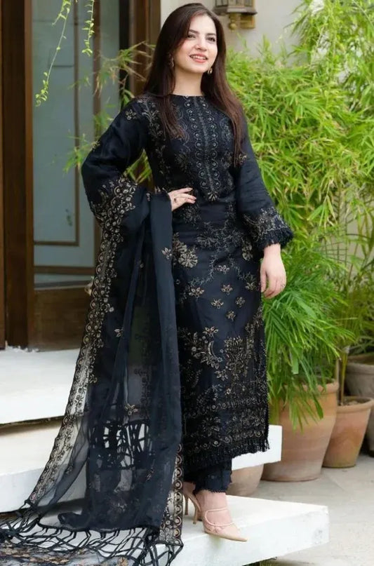 NISA - 3PC Lawn Embroidered Shirt With Chiffon Embroidered Dupatta VL401