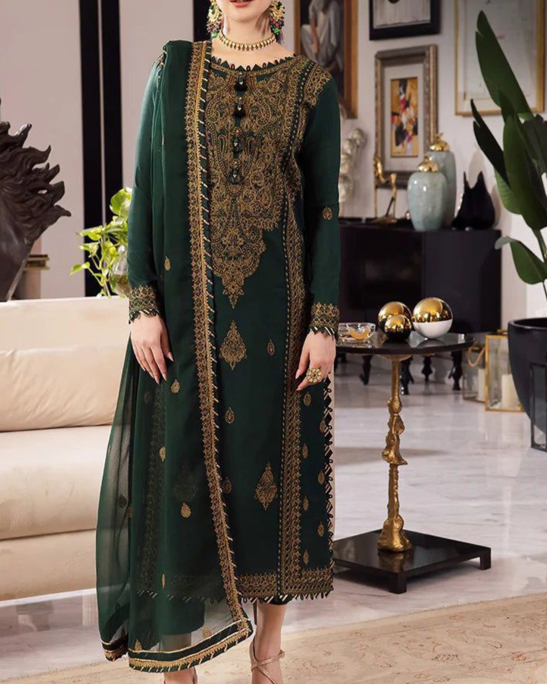 3PC CHIFFON UNSTITCHED EMBROIDERED SUIT
