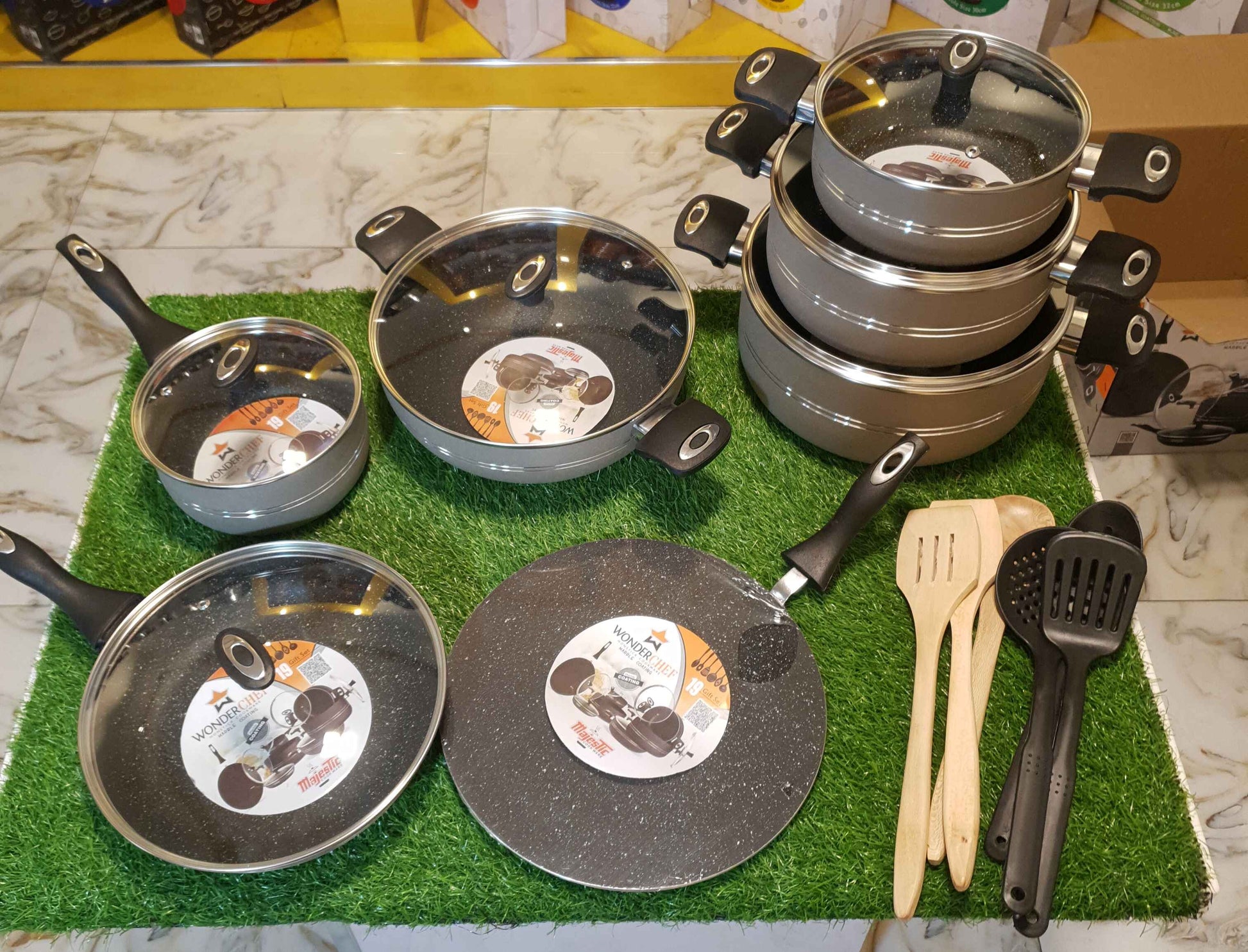 WONDER CHEF GIFT SET 19 Pcs (2-Layers Marble Coated) Kitchen / dining majestic Cookware 
