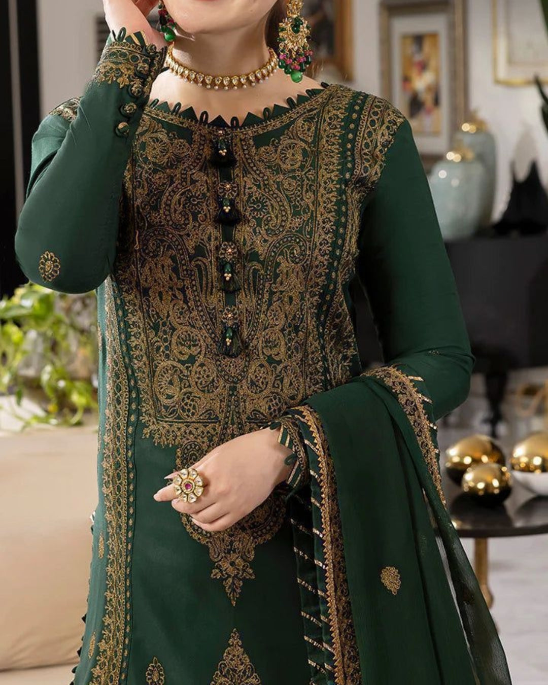 3PC CHIFFON UNSTITCHED EMBROIDERED SUIT