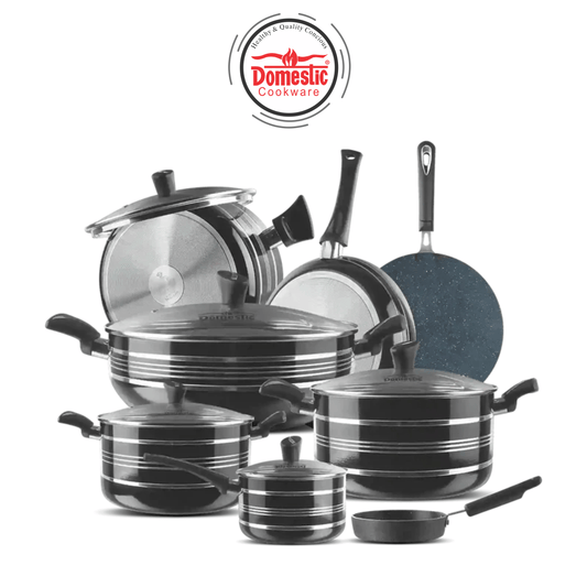 Stylish Gift Set – 21 Pcs (4-Layers Marble Coated) Kitchen / dining Domestic Cookware Black 
