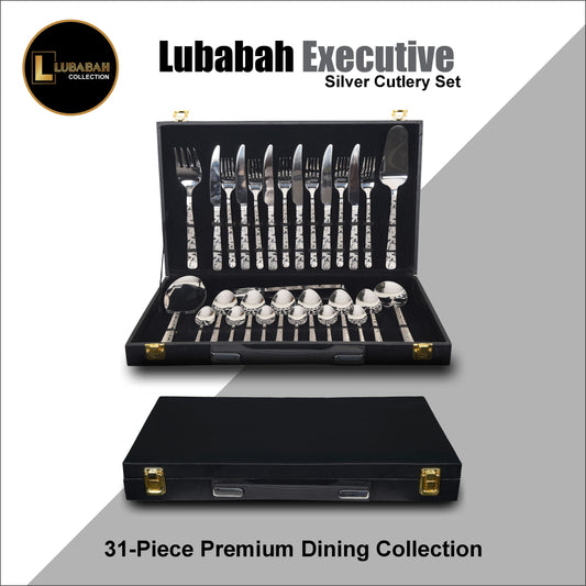 Lubabah Executive silver Cutlery Set – Luxury 31 -Piece Premium Dining Set WAZIRABADI