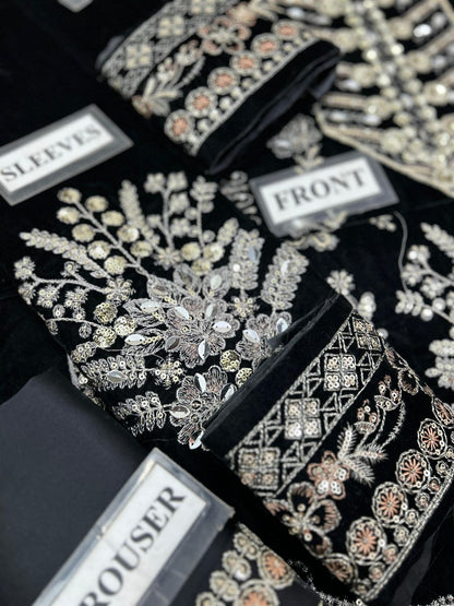 Aneelas Velvet & Chiffon Suit Heavy Embroidered