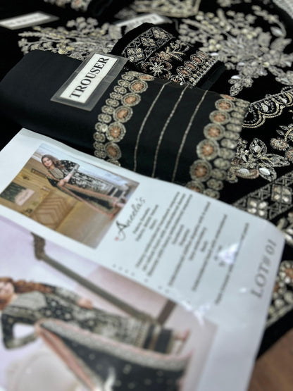 Aneelas Velvet & Chiffon Suit Heavy Embroidered