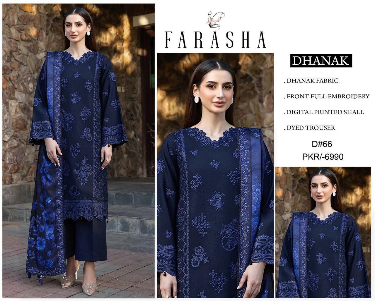 FD-303 | Farasha Premium Embroidered Dhanak Winter Grace – 3PC