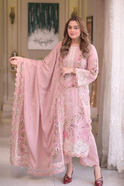 Aneela’s Premium 3PC Eid Collection 2026 – Heavy Embroidered Air-Jet Lawn with Cut-work Dupatta