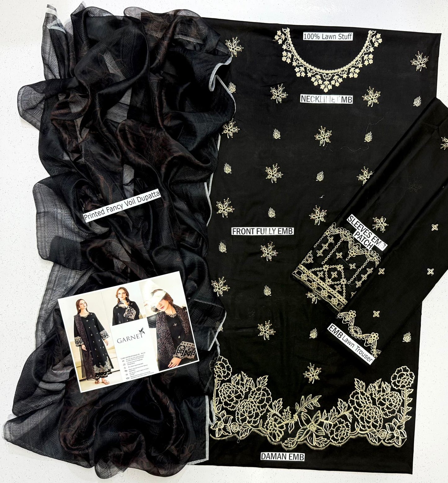 GARNET Premium Lawn ’26: Luxury Embroidered 3-Piece Suite (Design GA 96333)