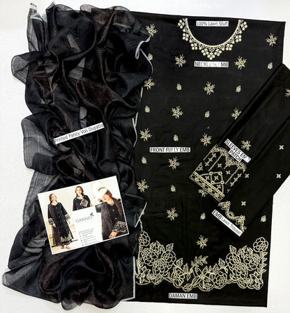 GARNET Premium Lawn ’26: Luxury Embroidered 3-Piece Suite (Design GA 96333)