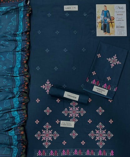 Motfiz DAS-05 Embroidered 3PC Suit - Premium Air-Jet Lawn with Printed Dupatta