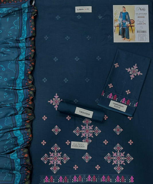 Motfiz DAS-05 Embroidered 3PC Suit - Premium Air-Jet Lawn with Printed Dupatta