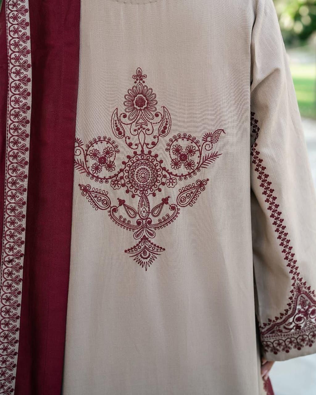 SR-KD910 Unstitched Heavy Embroidered Dhanak Suit With Embroidered Dhanak Shawl
