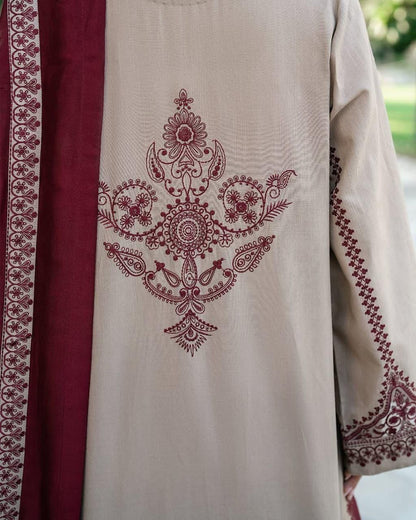 SR-KD910 Unstitched Heavy Embroidered Dhanak Suit With Embroidered Dhanak Shawl