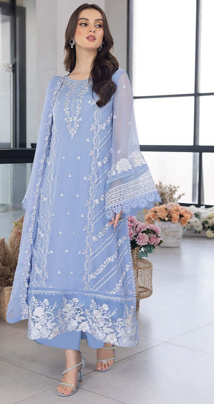 AZURE Luxury Embroidered Lawn Suit with Organza Dupatta | 3020