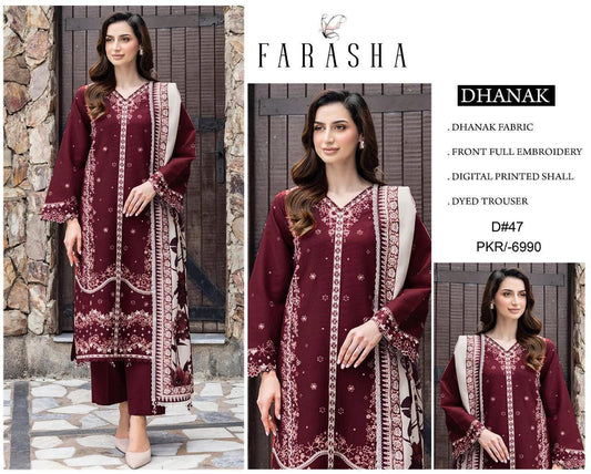 FD-305 | Farasha Dhanak Classic Elegant 3PC - mehroon