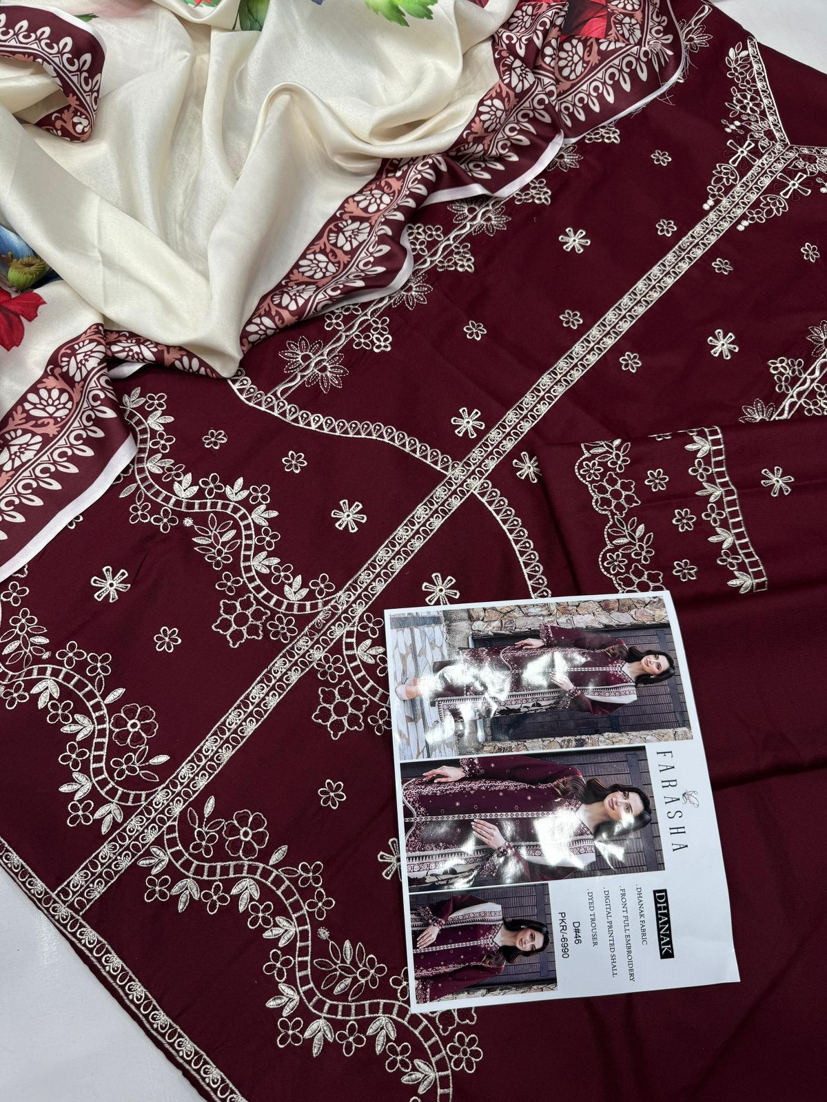 FD-305 | Farasha Dhanak Classic Elegant 3PC - mehroon