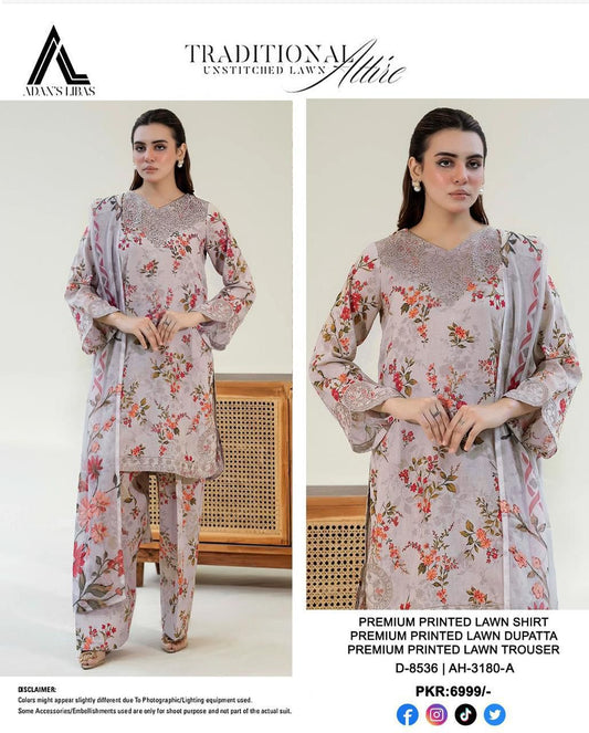 Digital Printed Mix Brands Lawn 3PC – High Quality 90/70 Fabric & Chiffon Dupatta (Stuff Guaranteed)