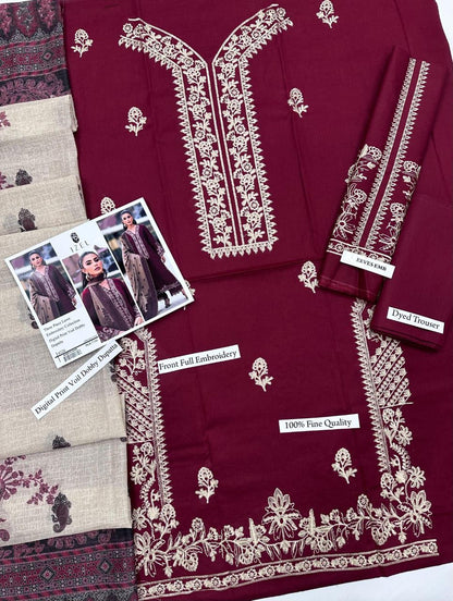 IZEL 3PC Embroidered Lawn – Exclusive Voil Dobby Dupatta & Heavy Embroidered Neckline