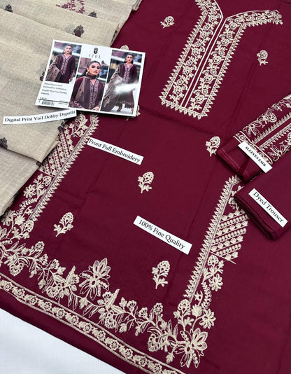 IZEL 3PC Embroidered Lawn – Exclusive Voil Dobby Dupatta & Heavy Embroidered Neckline