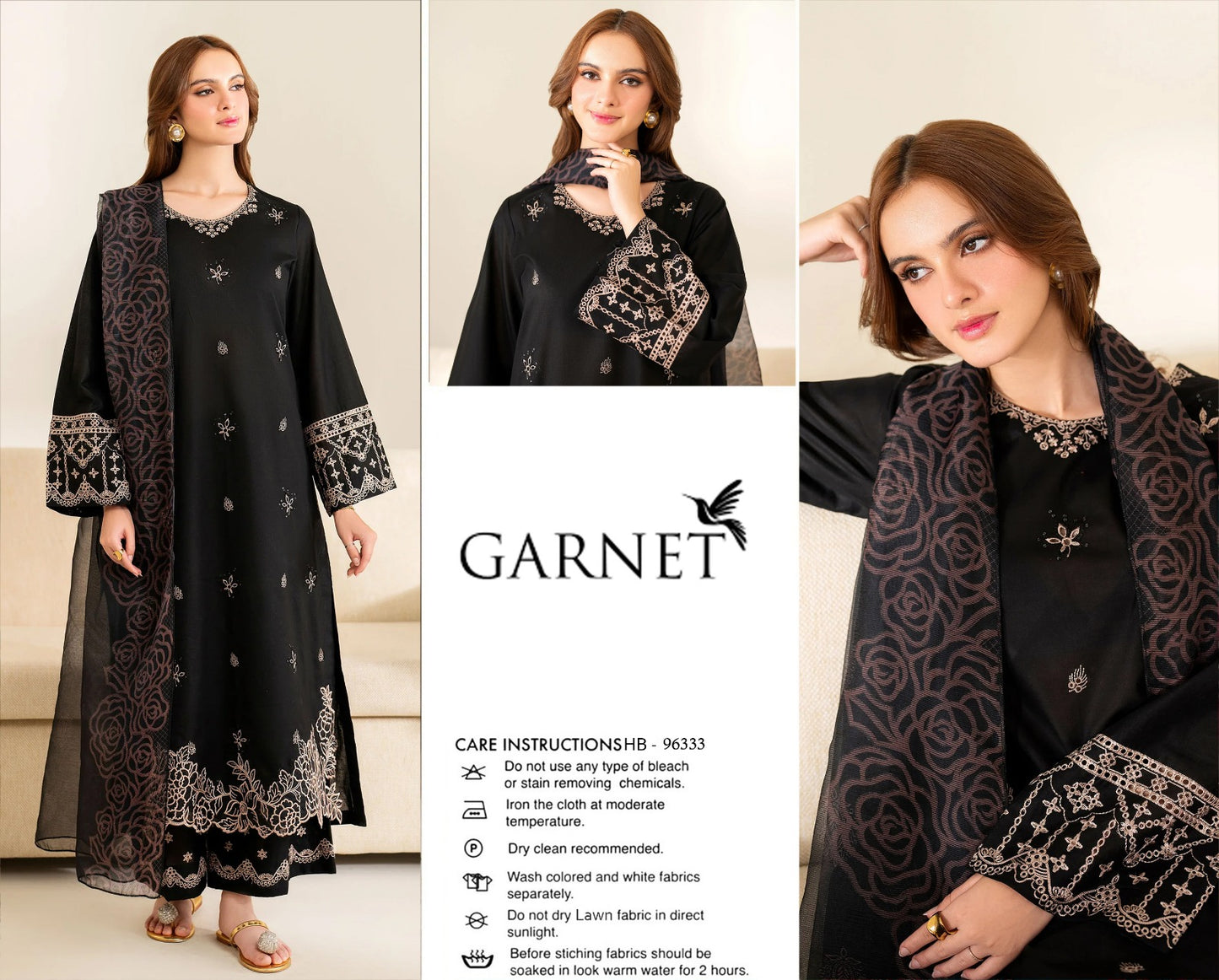 GARNET Premium Lawn ’26: Luxury Embroidered 3-Piece Suite (Design GA 96333)