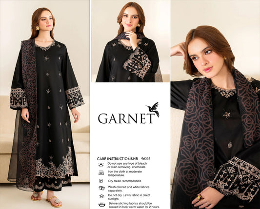 GARNET Premium Lawn ’26: Luxury Embroidered 3-Piece Suite (Design GA 96333)