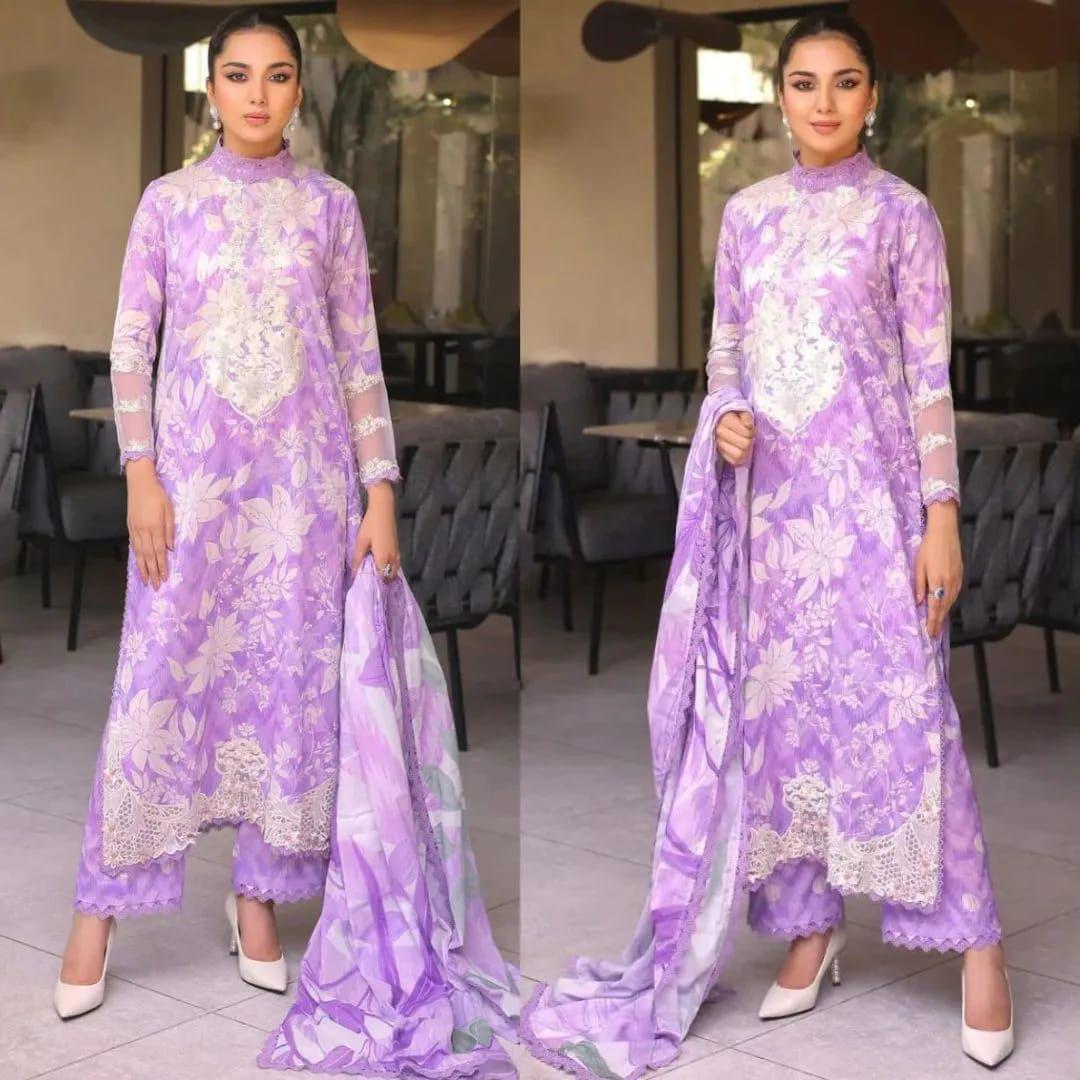 Aneela’s Collection Luxury Printed Lawn – 3PC Embroidered Suit (PR-03)