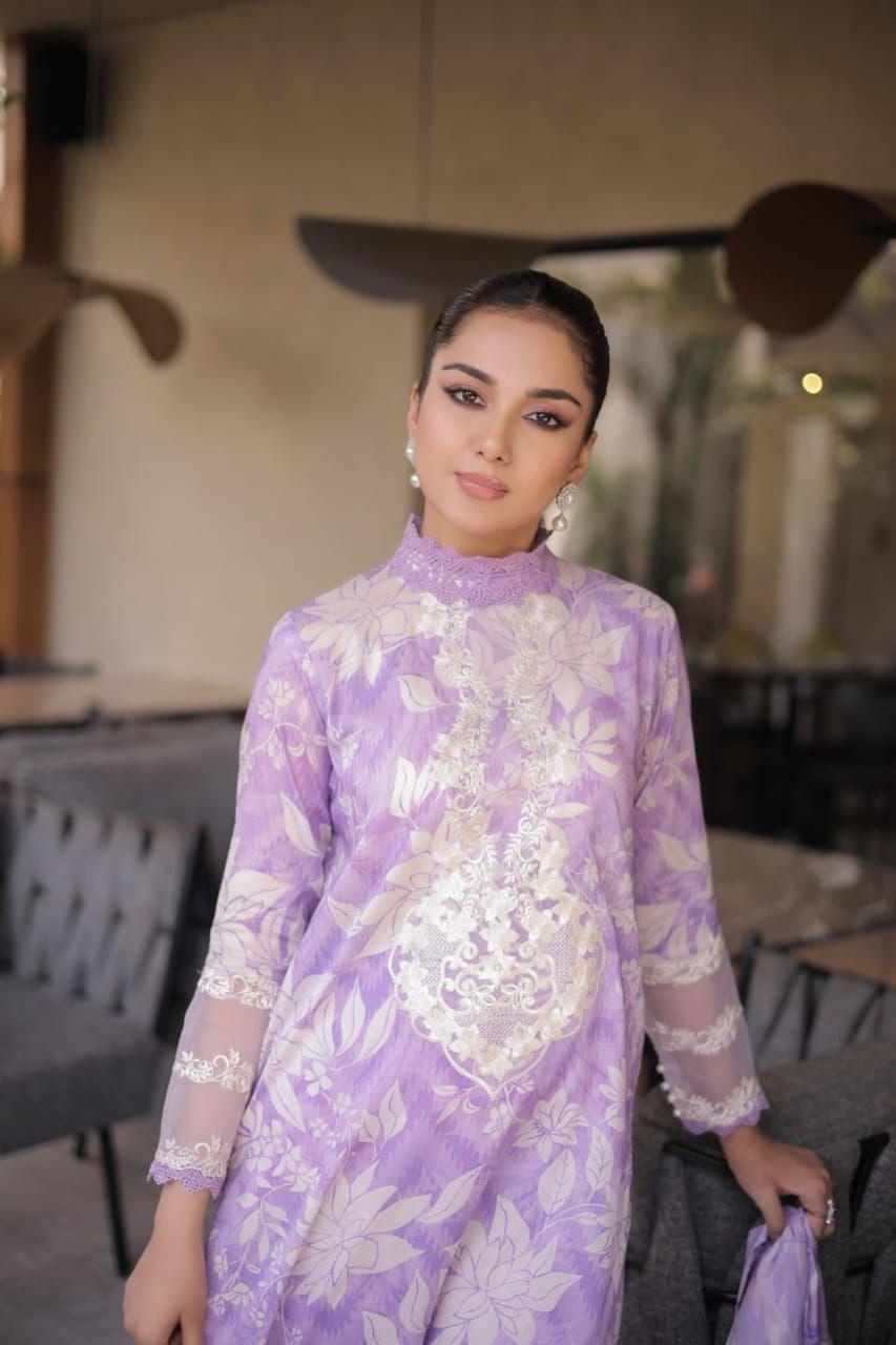 Aneela’s Collection Luxury Printed Lawn – 3PC Embroidered Suit (PR-03)