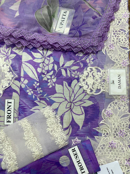 Aneela’s Collection Luxury Printed Lawn – 3PC Embroidered Suit (PR-03)