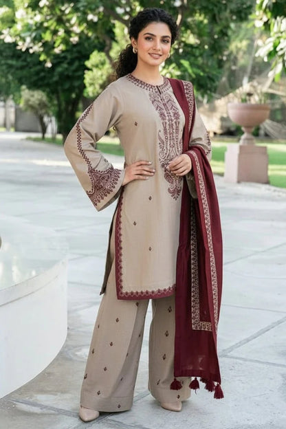 SR-KD910 Unstitched Heavy Embroidered Dhanak Suit With Embroidered Dhanak Shawl